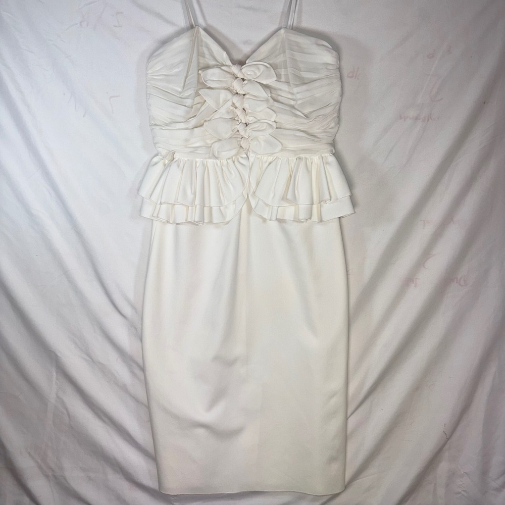 Jill Stuart White RuchedBow Peplum Cocktail Dress Size4 Sorority-Preference-Rush